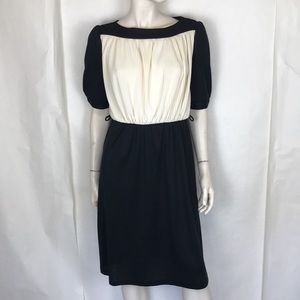 Vintage 60s black white pleated bust midi dress S